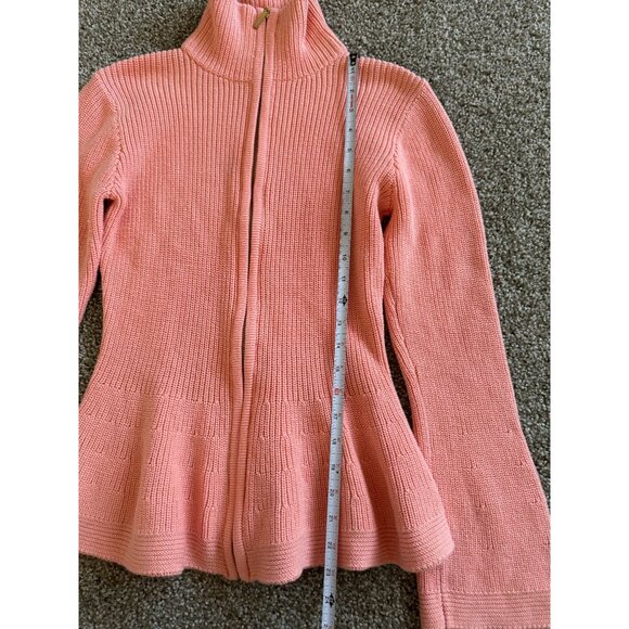 Boston Proper Rib Peplum Full Zip Cardigan Mock Neck in CORAL Pink Sz Small Wome - Picture 4 of 7
